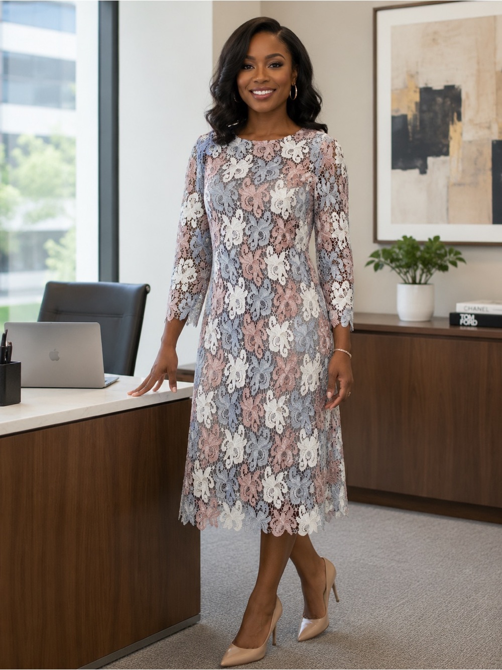 Hidden Alley Gray & Mauve Floral Dress